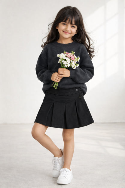 Girls Black Lycra Solid Skirt