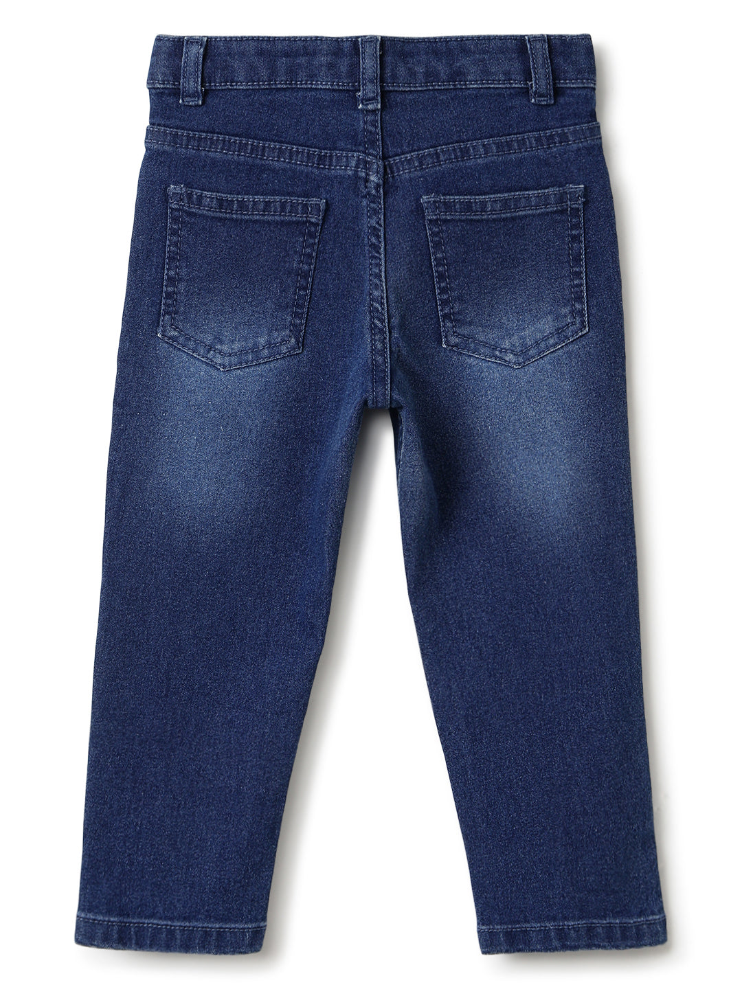 Boys Dark Blue Printed Slim Fit Stretchable Denim Jeans