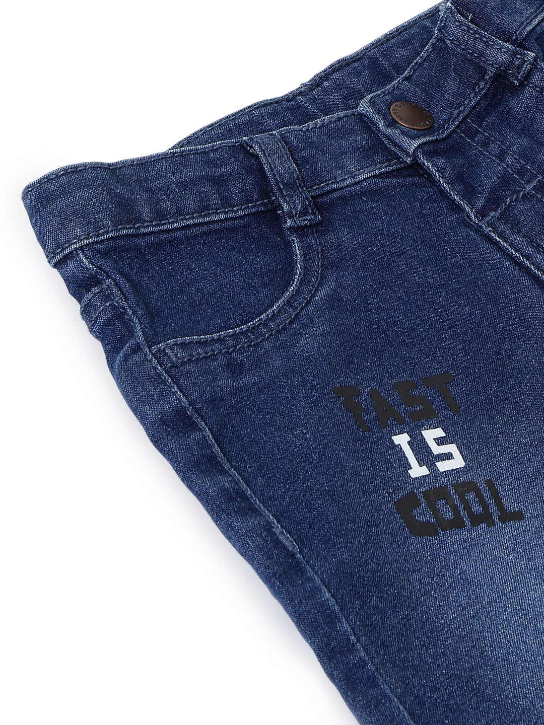 Boys Dark Blue Printed Slim Fit Stretchable Denim Jeans