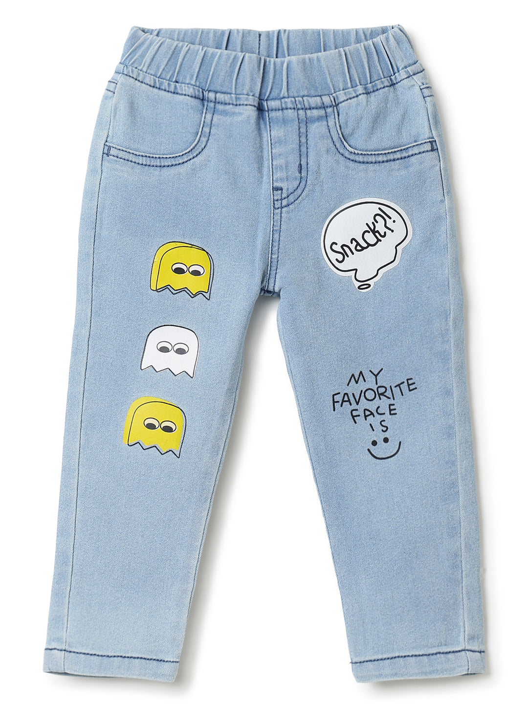 Boys Light Blue Printed Slim Fit Stretchable Denim Joggers