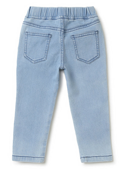Boys Light Blue Printed Slim Fit Stretchable Denim Joggers