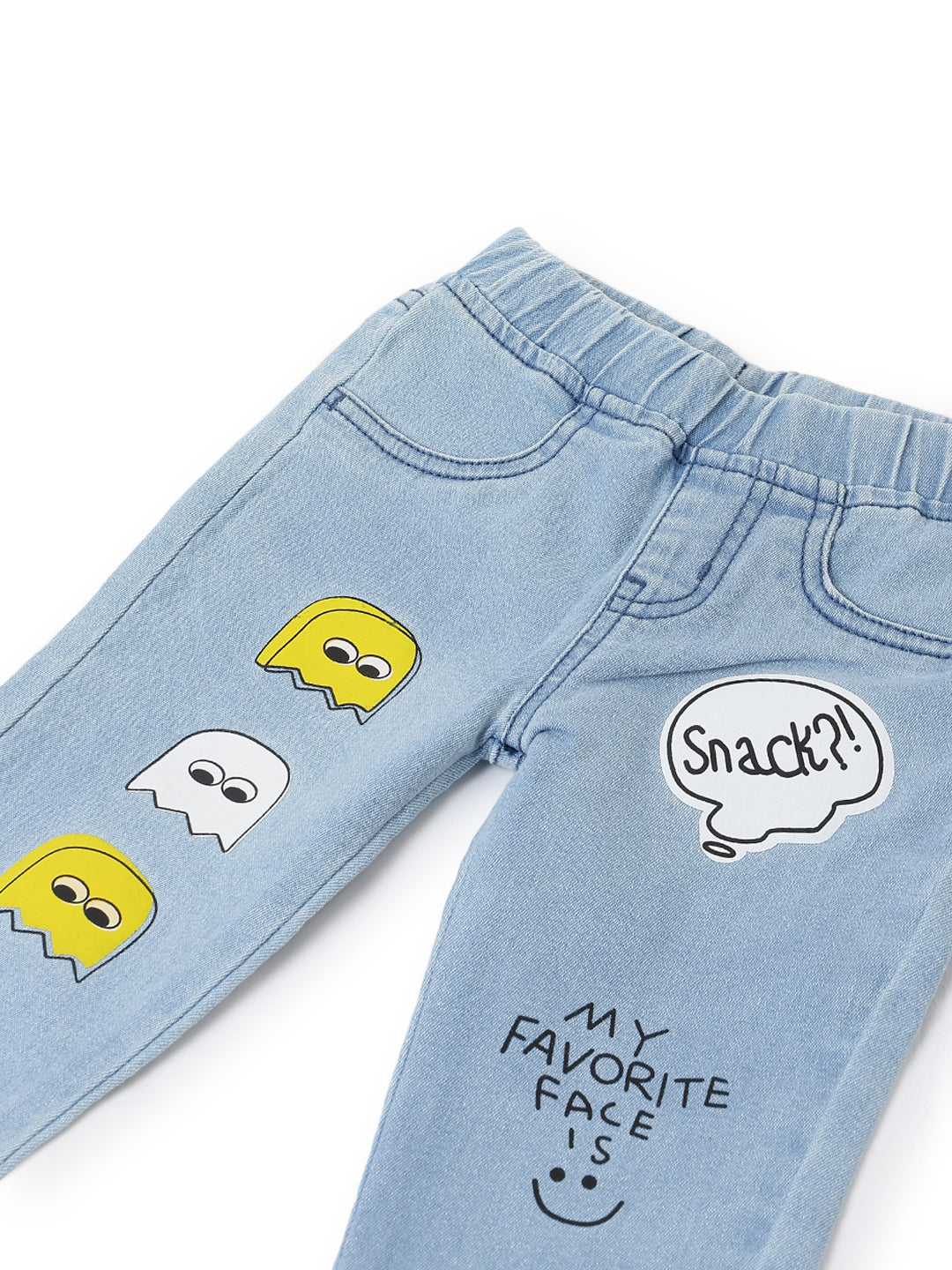 Boys Light Blue Printed Slim Fit Stretchable Denim Joggers