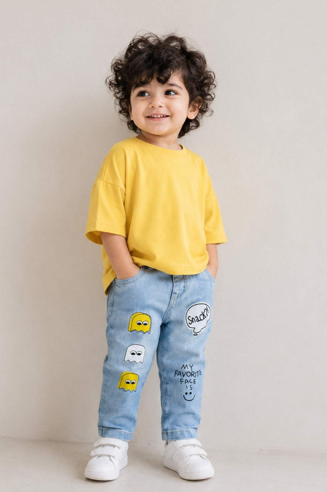 Boys Light Blue Printed Slim Fit Stretchable Denim Joggers