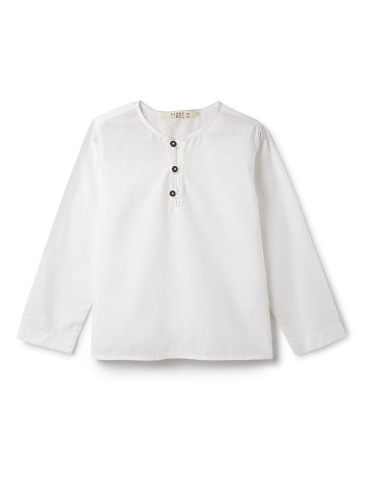Boys White Cotton Solid Kurta Shirt