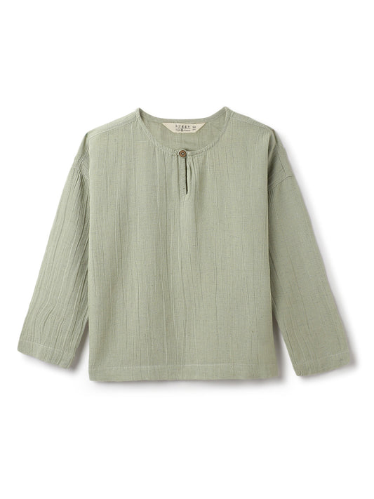 Boys Green Cotton Solid Kurta Shirt