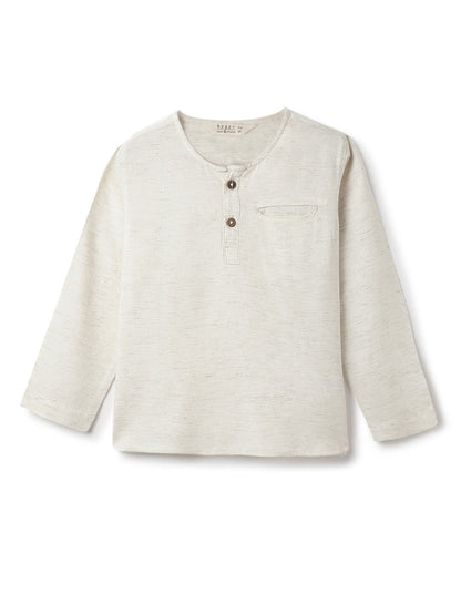 Boys Off White Cotton Solid Kurta Shirt