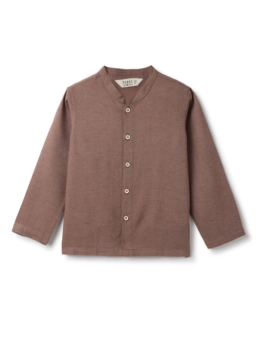 Boys Brown Cotton Solid Full Sleeve Shirt