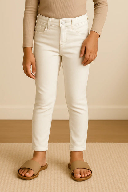 Girls White Slim fit Lycra Washed Jeans