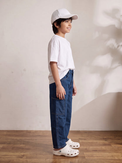 Boys Blue Denim Barrel Fit Jeans with Cargo Pockets