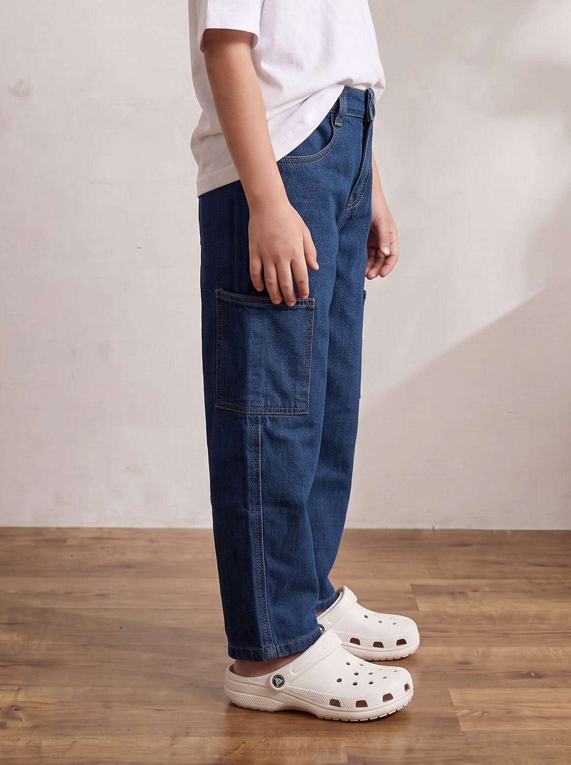 Boys Blue Denim Barrel Fit Jeans with Cargo Pockets