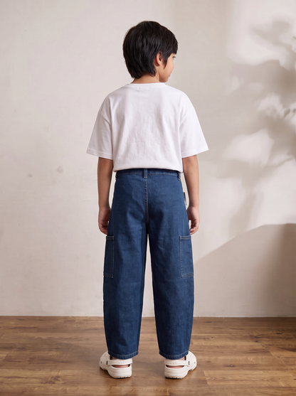 Boys Blue Denim Barrel Fit Jeans with Cargo Pockets