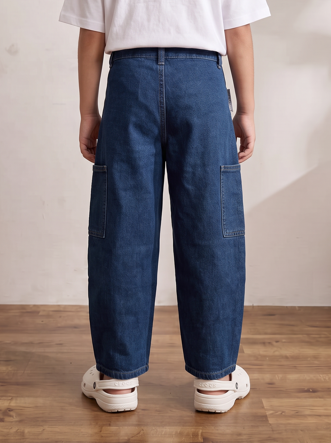 Boys Blue Denim Barrel Fit Jeans with Cargo Pockets