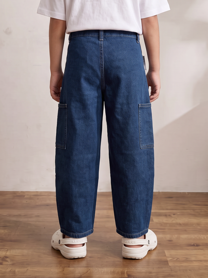 Boys Blue Denim Barrel Fit Jeans with Cargo Pockets