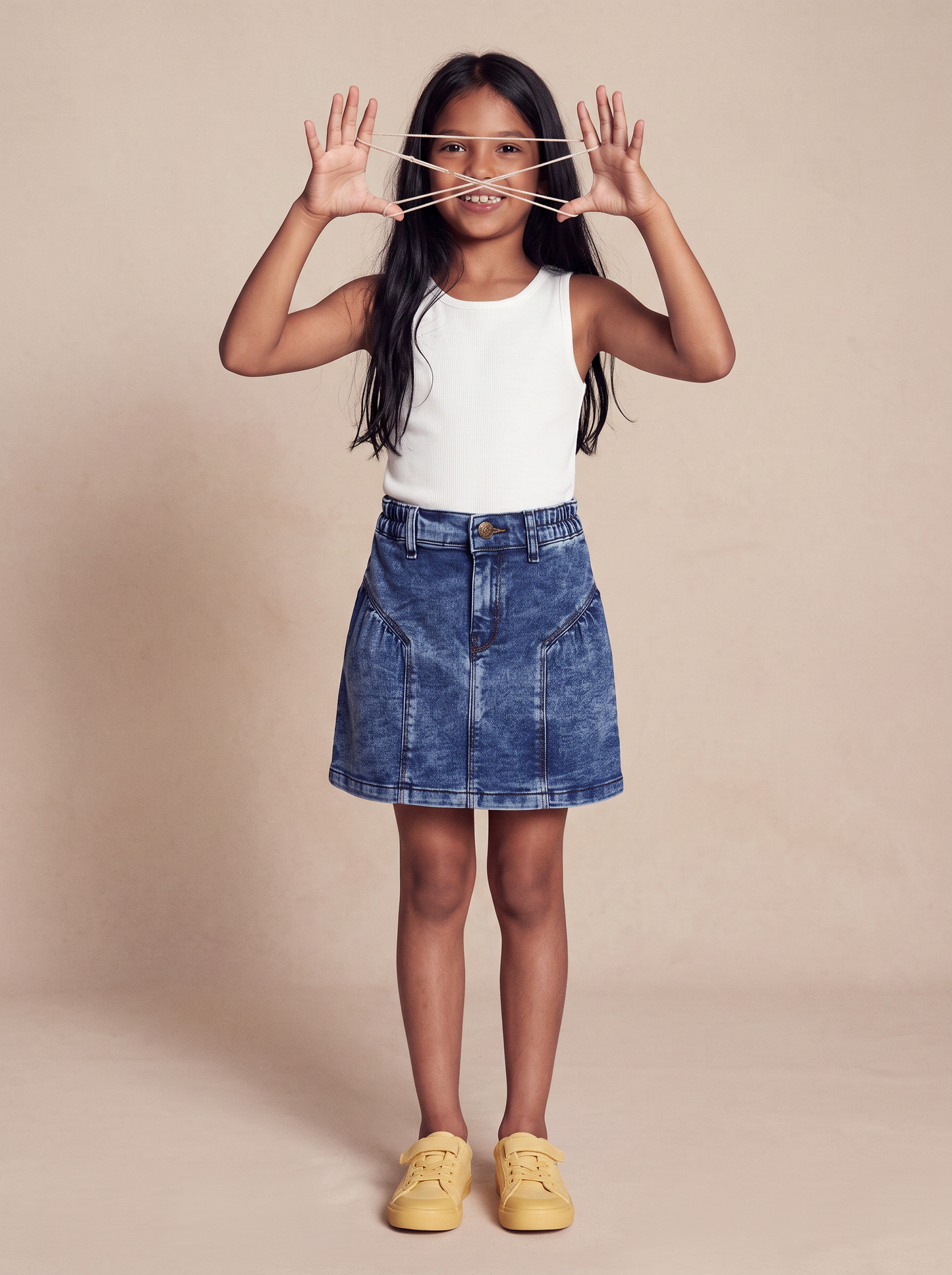 Girls Blue Stretchable Denim Skirt