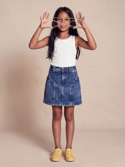 Girls Blue Stretchable Denim Skirt