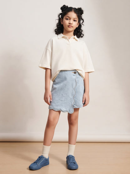 Girls Light Blue Washed Cotton Denim Skort
