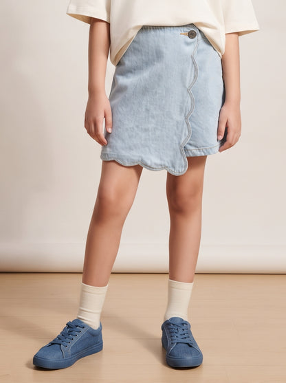 Girls Light Blue Washed Cotton Denim Skort