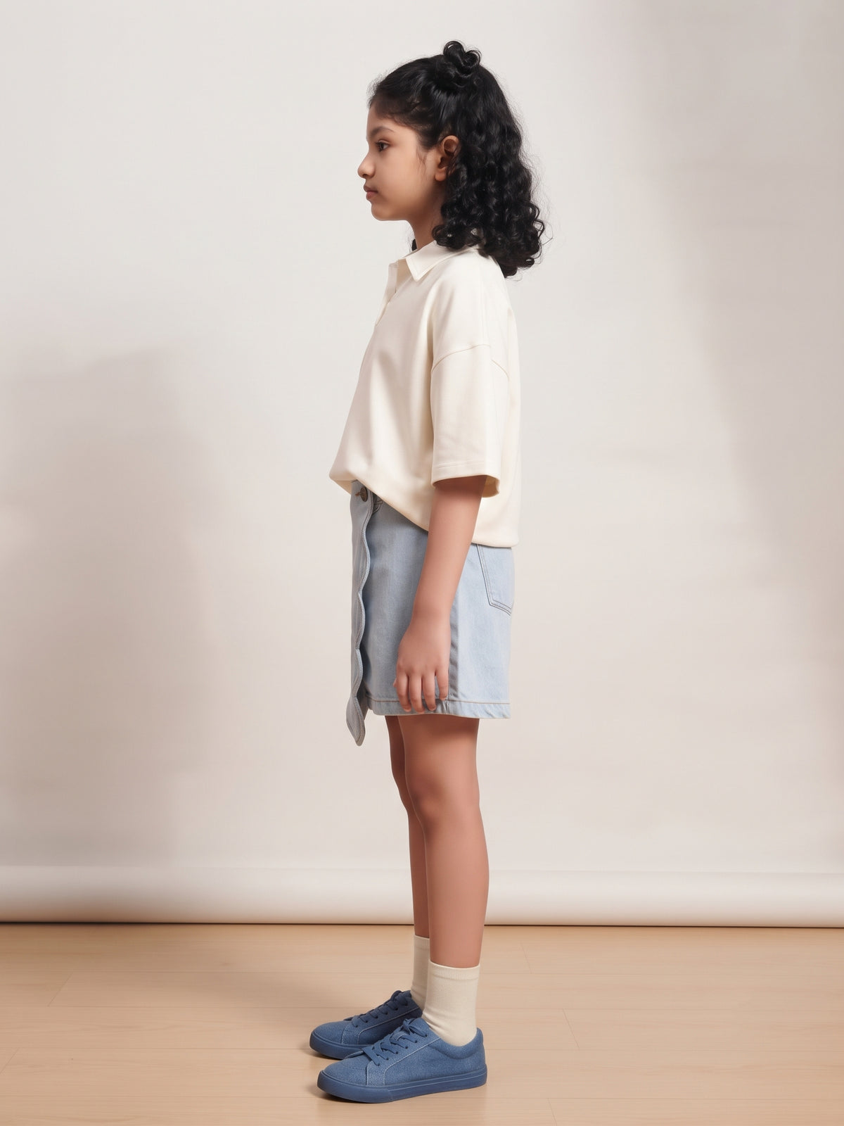 Girls Light Blue Washed Cotton Denim Skort