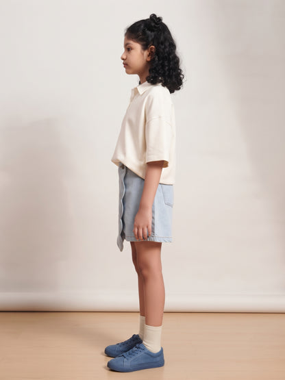 Girls Light Blue Washed Cotton Denim Skort