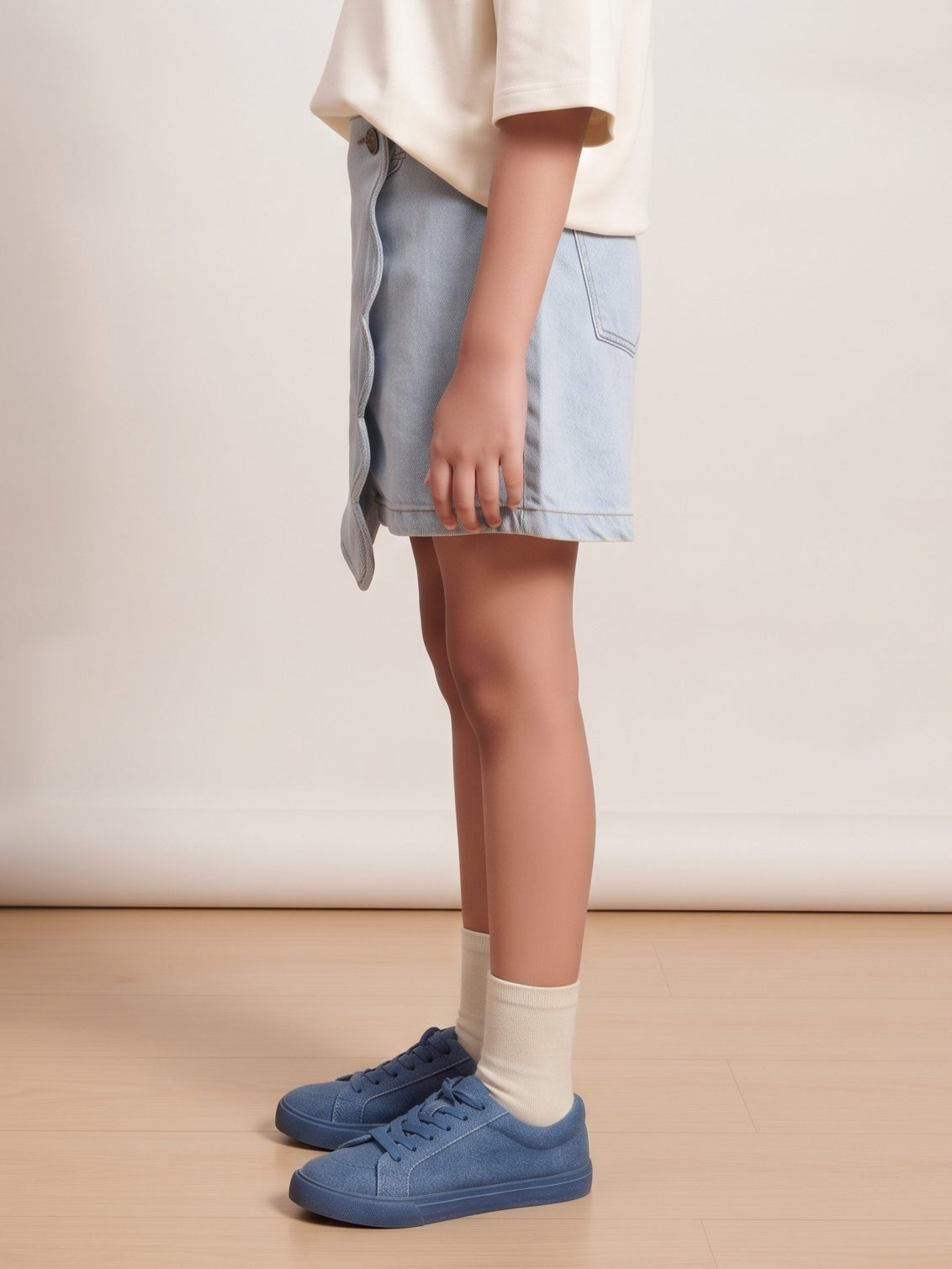 Girls Light Blue Washed Cotton Denim Skort
