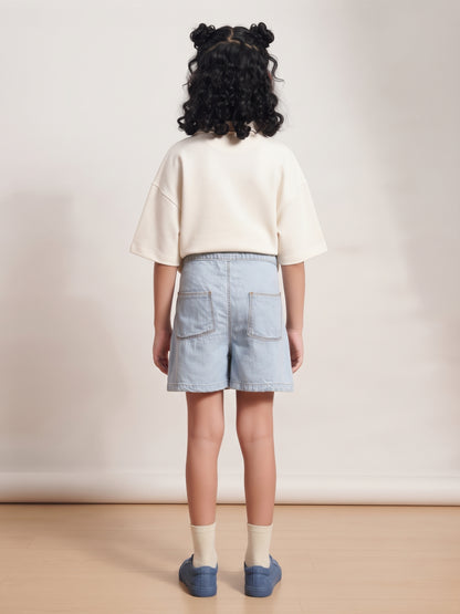 Girls Light Blue Washed Cotton Denim Skort