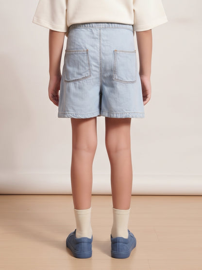 Girls Light Blue Washed Cotton Denim Skort