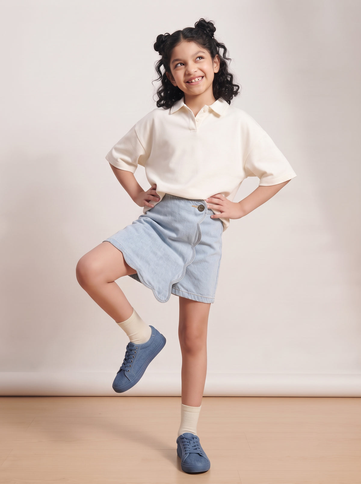 Girls Light Blue Washed Cotton Denim Skort