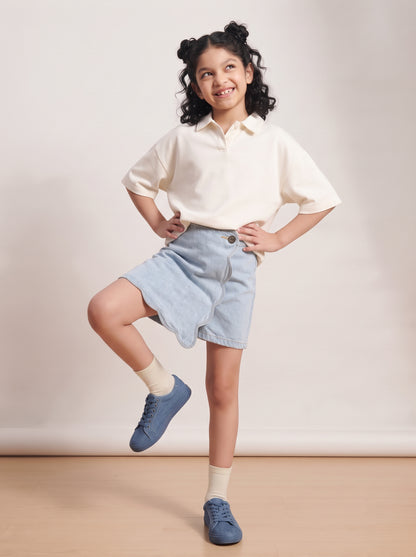 Girls Light Blue Washed Cotton Denim Skort