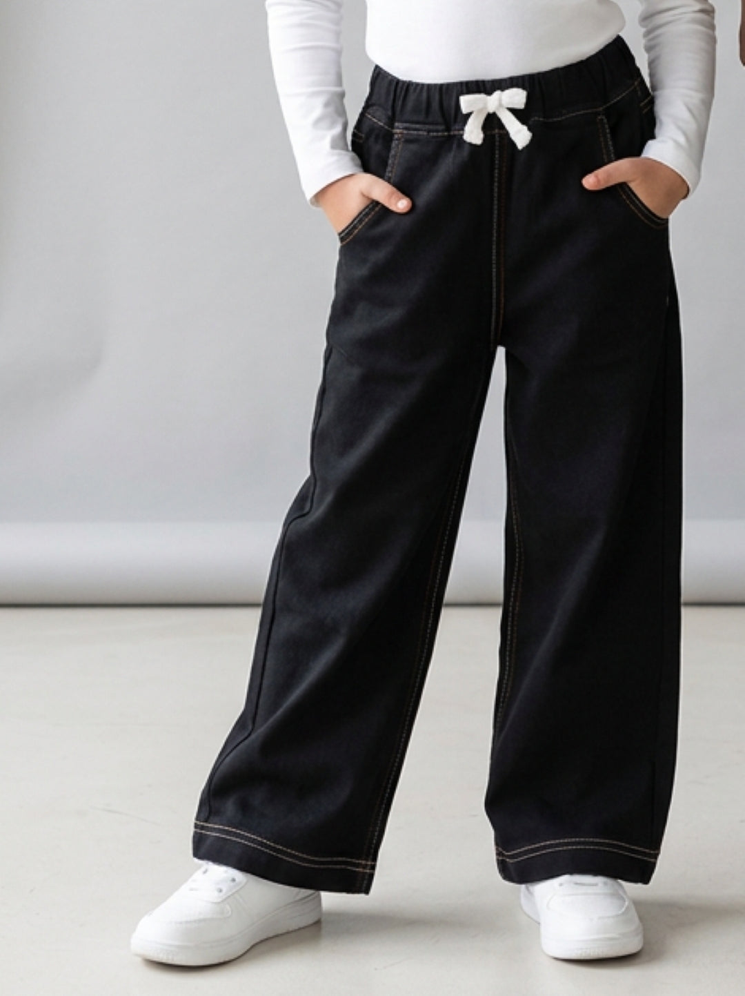 Boys & Girls Black Denim Baggy Fit Joggers