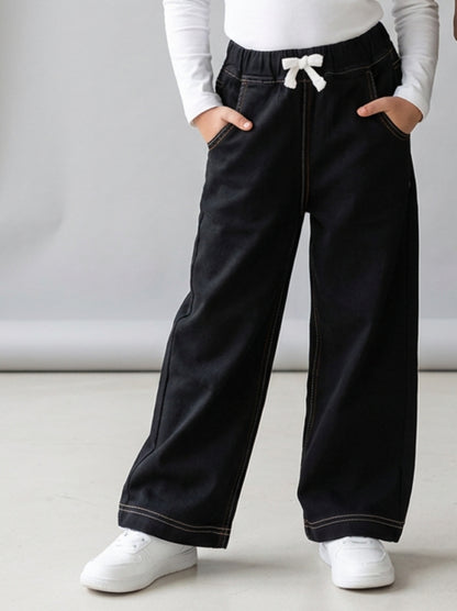 Boys & Girls Black Denim Baggy Fit Joggers