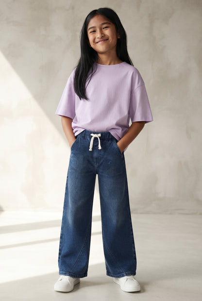 Girls Blue Wide Leg Stretchable Denim Jeans