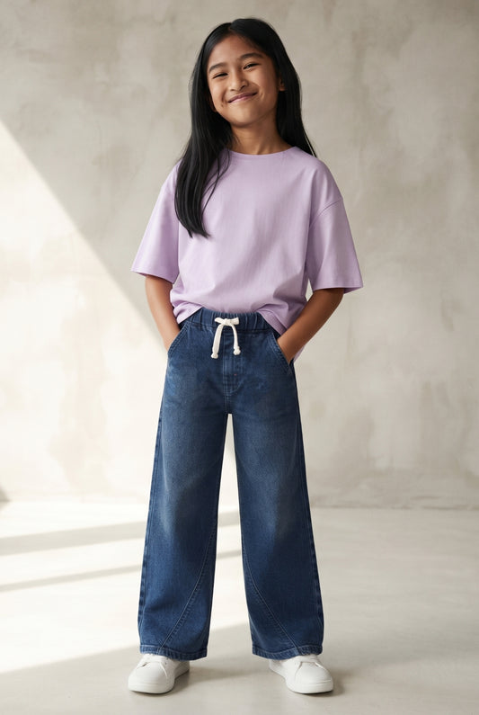 Girls Blue Wide Leg Stretchable Denim Jeans