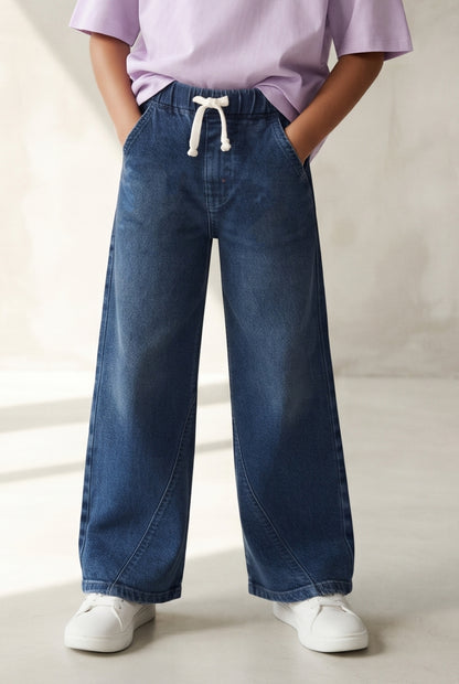 Girls Blue Wide Leg Stretchable Denim Jeans