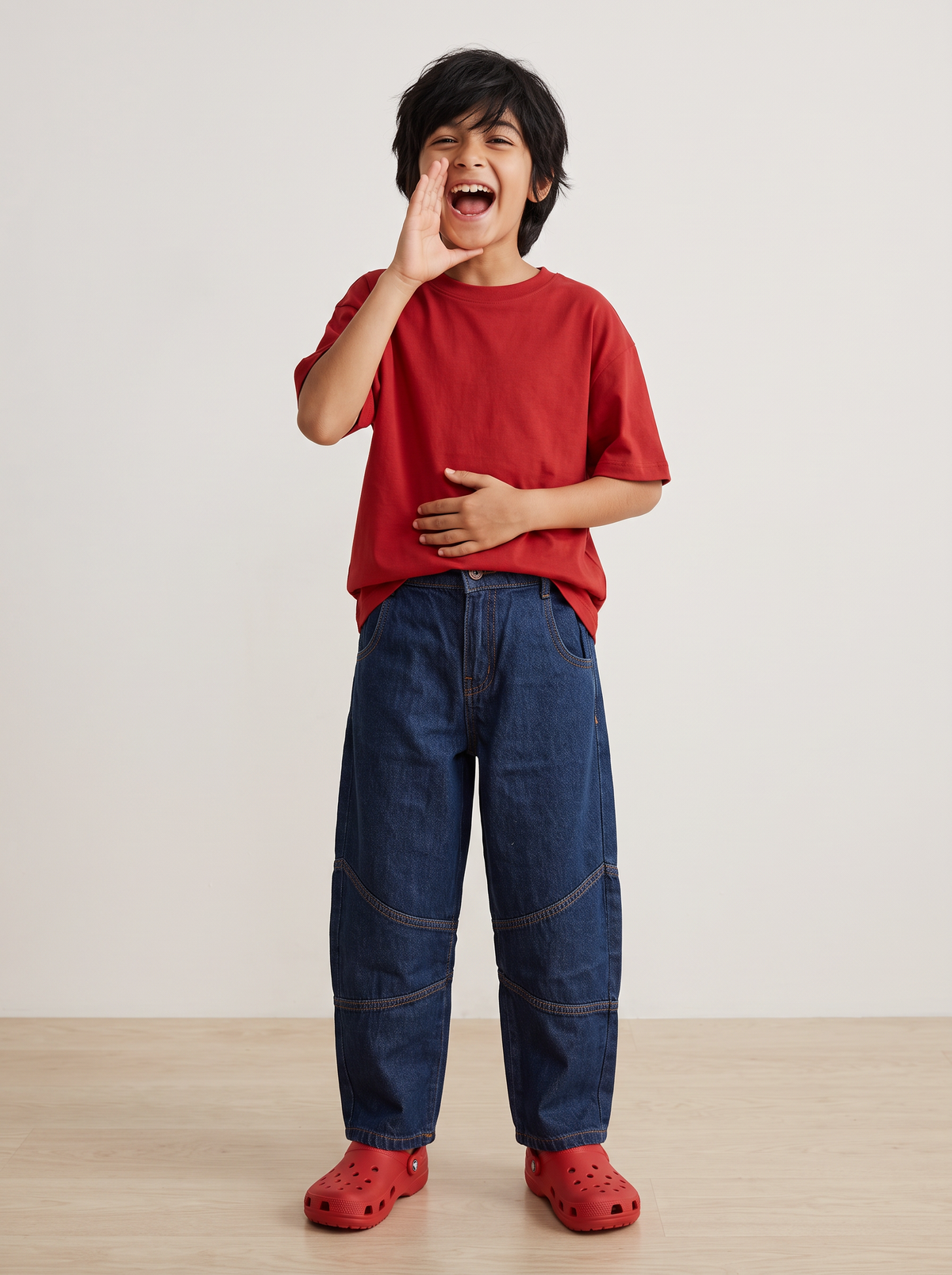 Boys Dark Blue Denim Barrel Fit Jeans