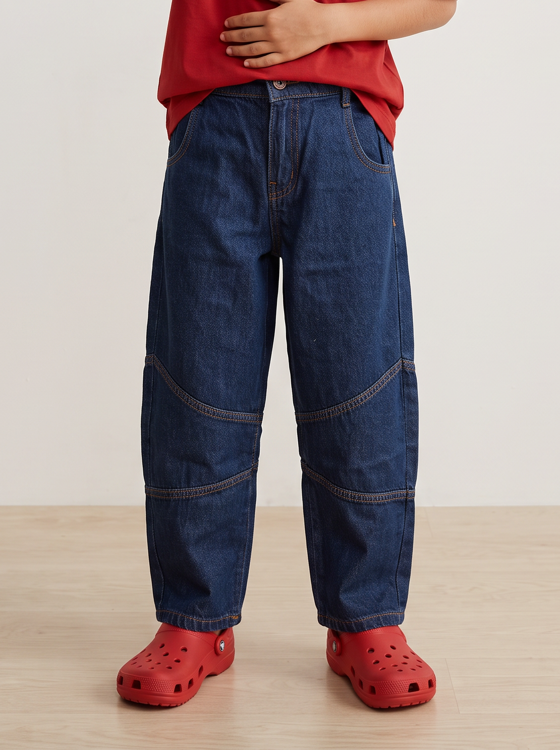 Boys Dark Blue Denim Barrel Fit Jeans