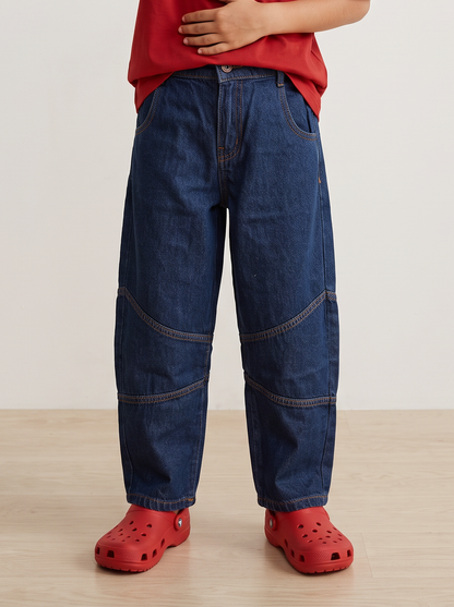 Boys Dark Blue Denim Barrel Fit Jeans