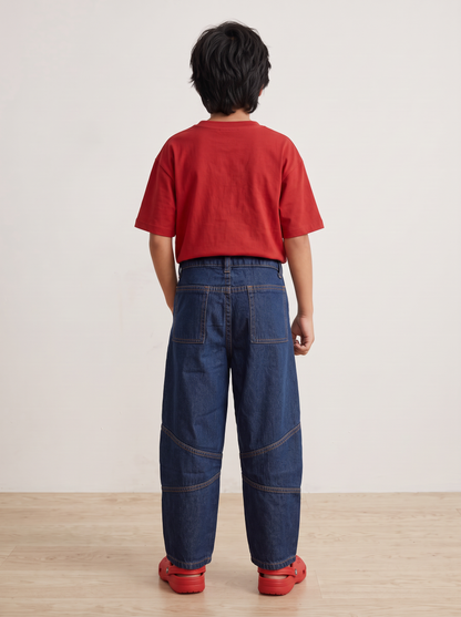Boys Dark Blue Denim Barrel Fit Jeans