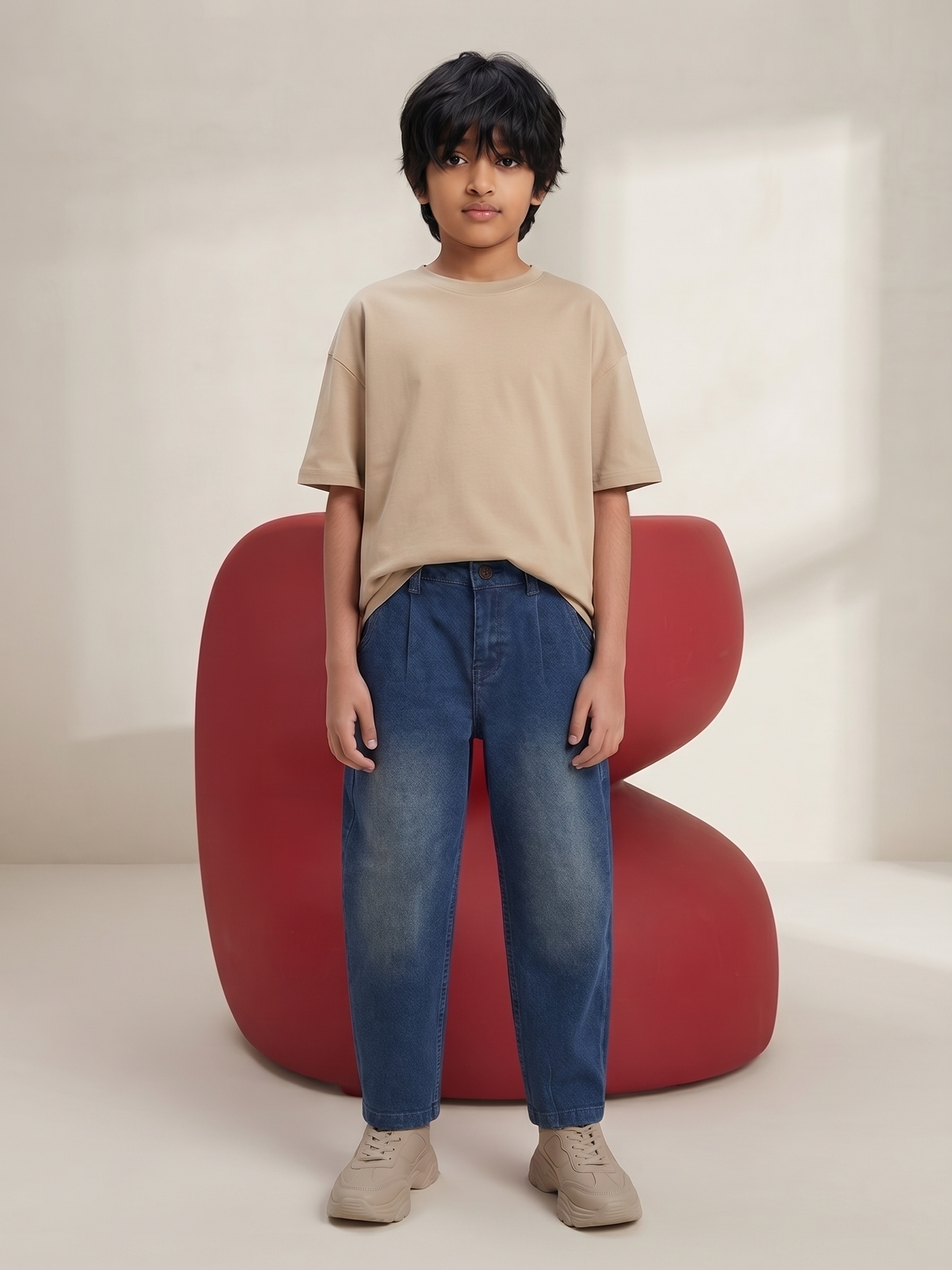 Boys Blue Stretchable Barrel Fit Denim Jeans