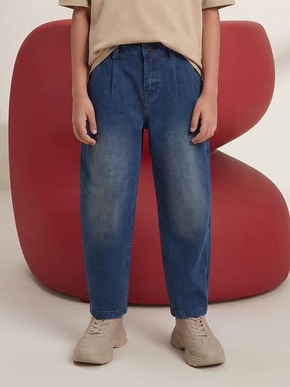 Boys Blue Stretchable Barrel Fit Denim Jeans