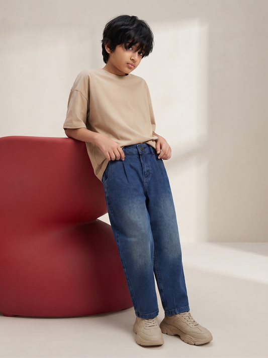 Boys Blue Stretchable Barrel Fit Denim Jeans