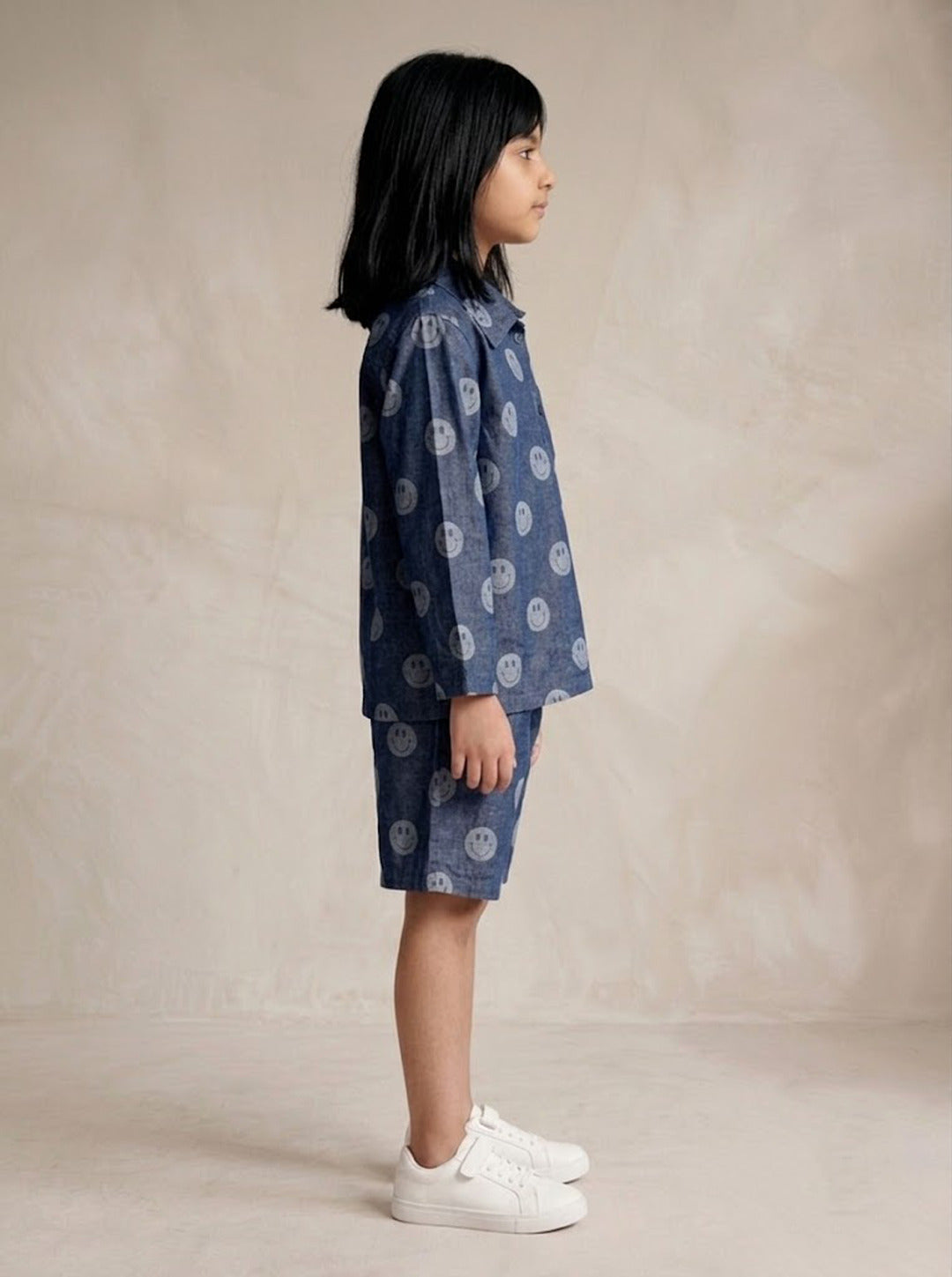 Tales & Stories Unisex Dark Blue Denim Printed Shirt Shorts Co-ord Set