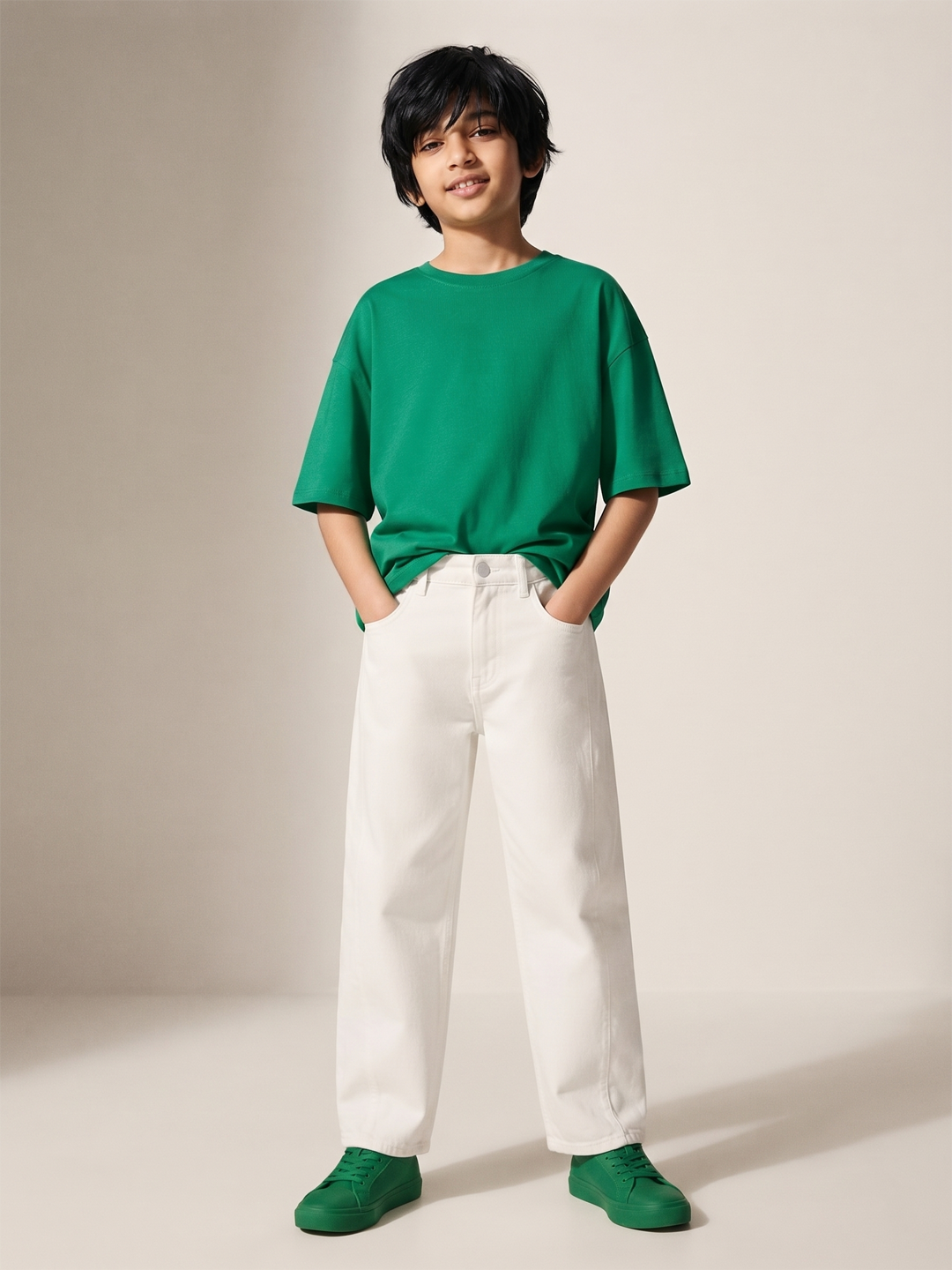 Boys White Baggy Fit Stretchable Denim Jeans
