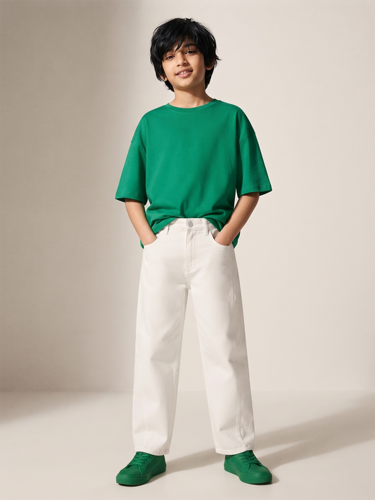 Boys White Baggy Fit Stretchable Denim Jeans