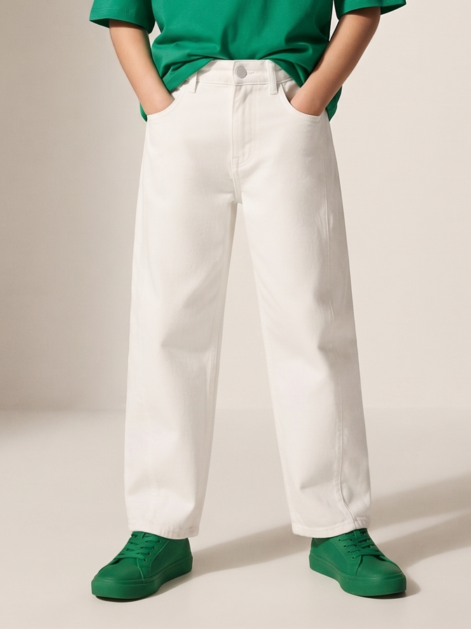 Boys White Baggy Fit Stretchable Denim Jeans