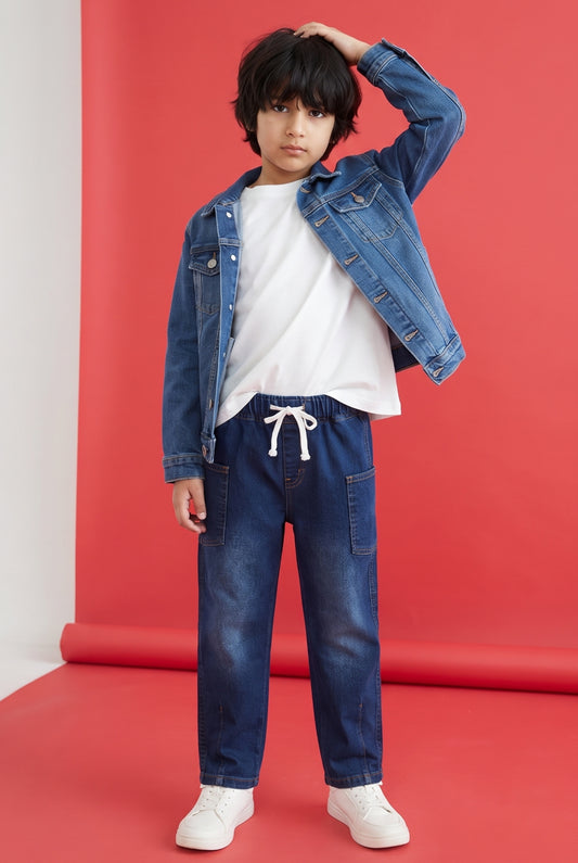 Boys Dark Blue Straight Fit Stretch Denim Jeans