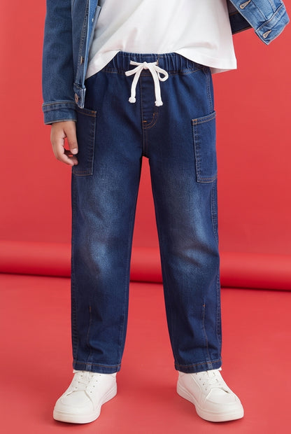 Boys Dark Blue Straight Fit Stretch Denim Jeans