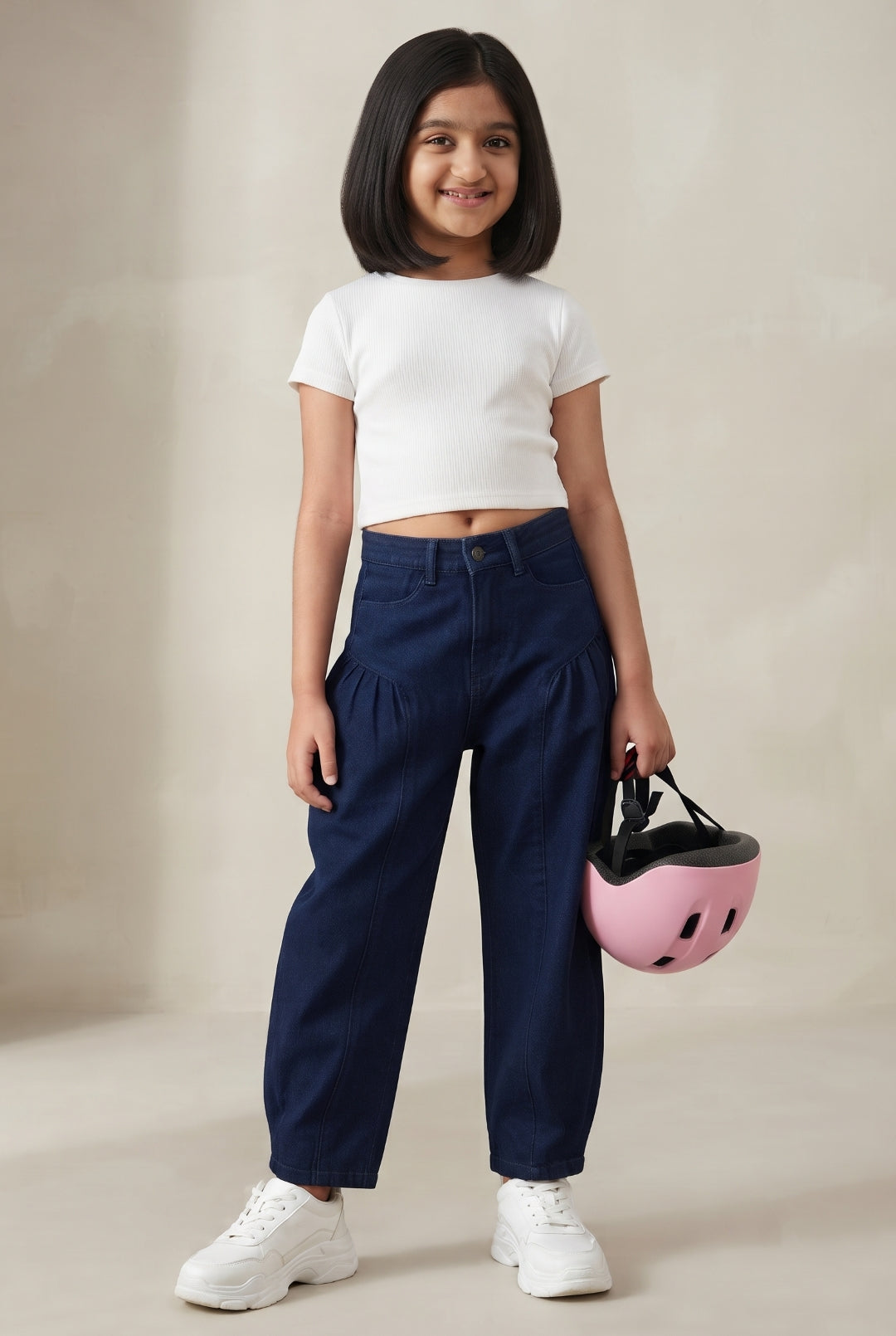 Girls Dark Blue Balloon Fit Stretchable Denim Jeans
