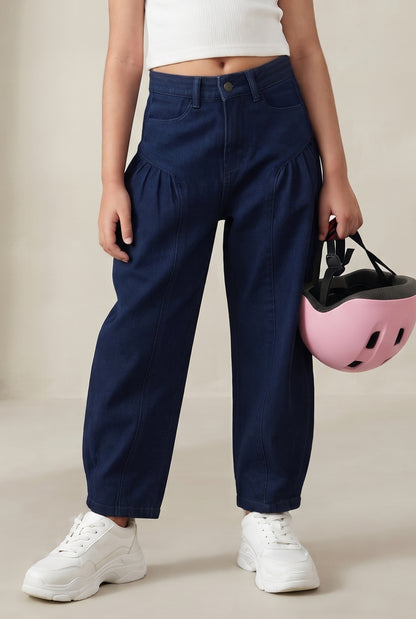 Girls Dark Blue Balloon Fit Stretchable Denim Jeans