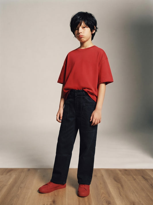 Boys Black Washed Denim Straight Fit Jeans