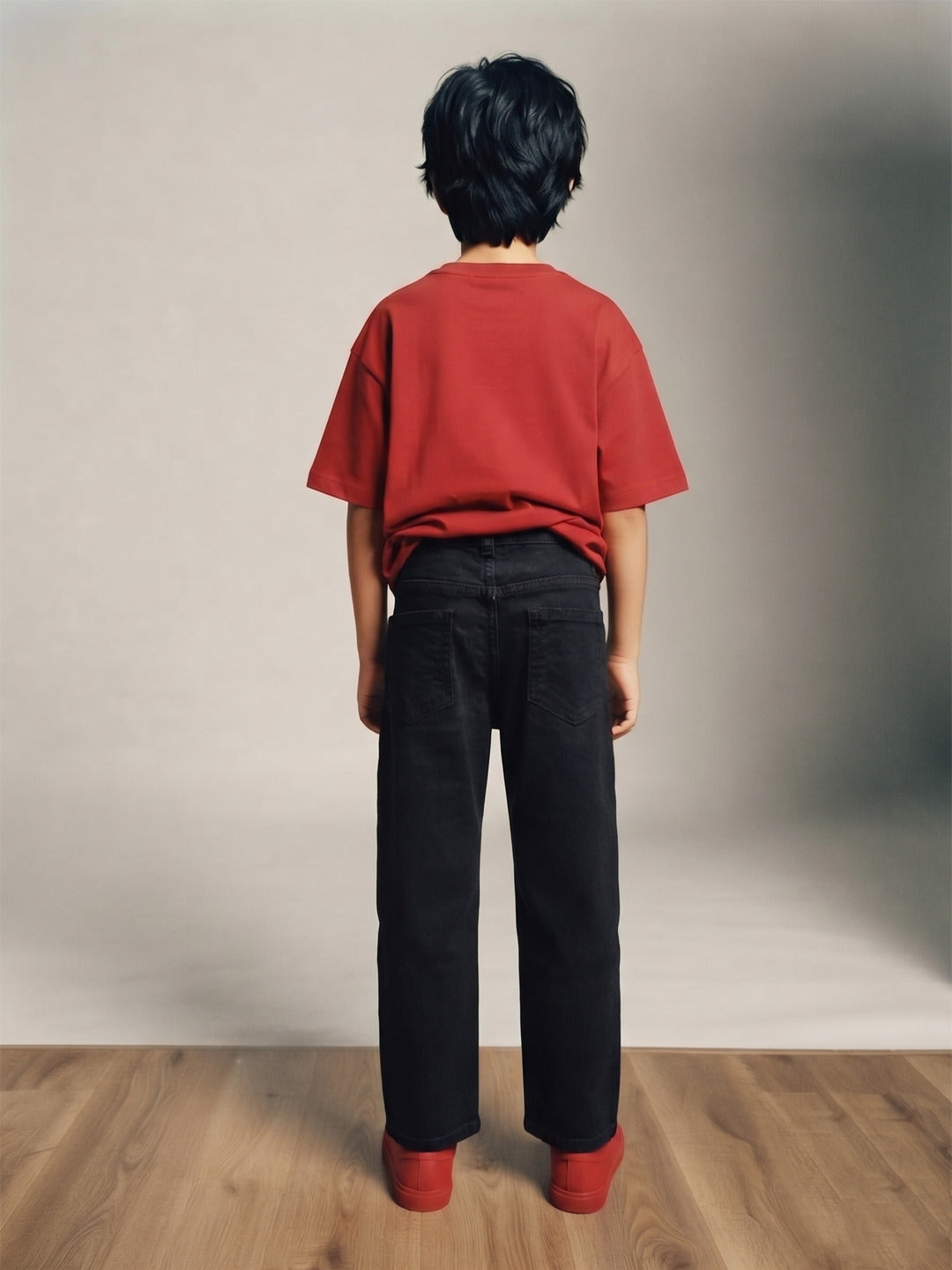 Boys Black Washed Denim Straight Fit Jeans